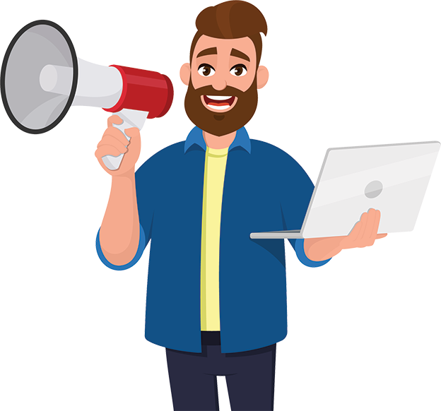 man with megaphone and clipboard